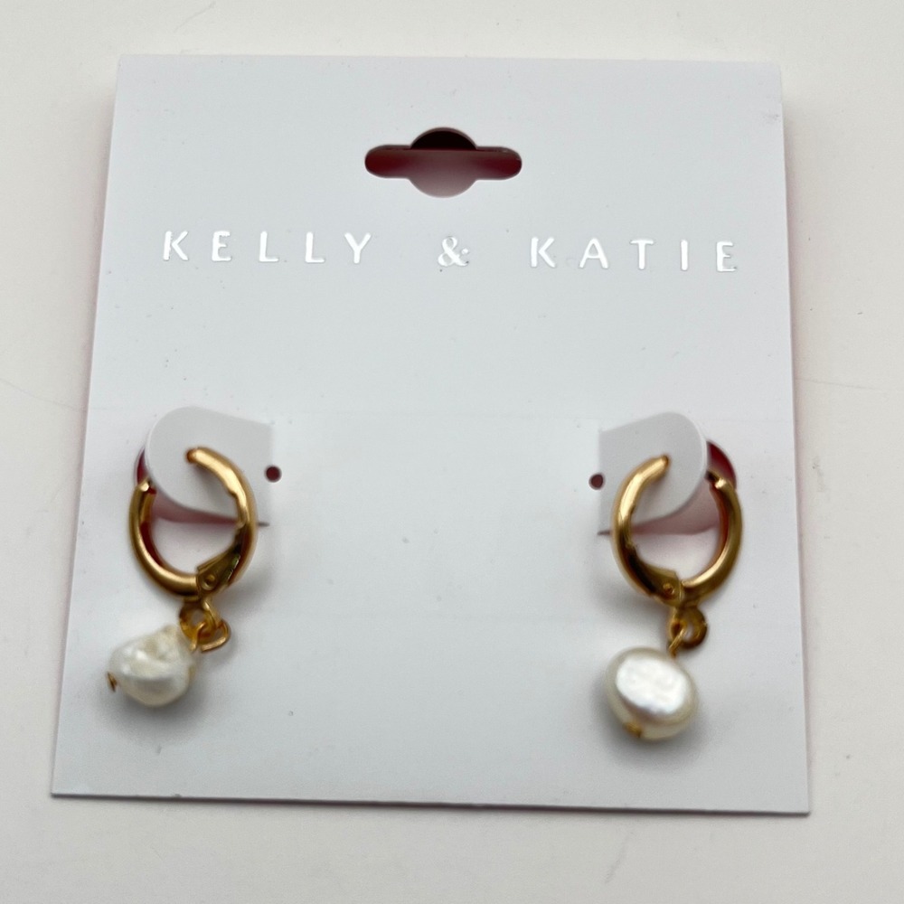 Kelly Katie Gold Tone Hoop Earrings with White Pearl Drop